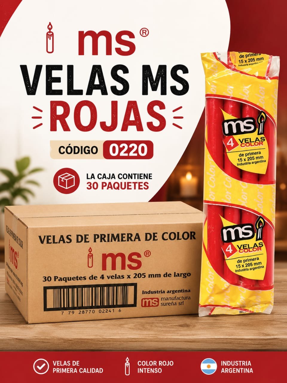 Caja de 30 paquetes de velas rojas - Imagen 3