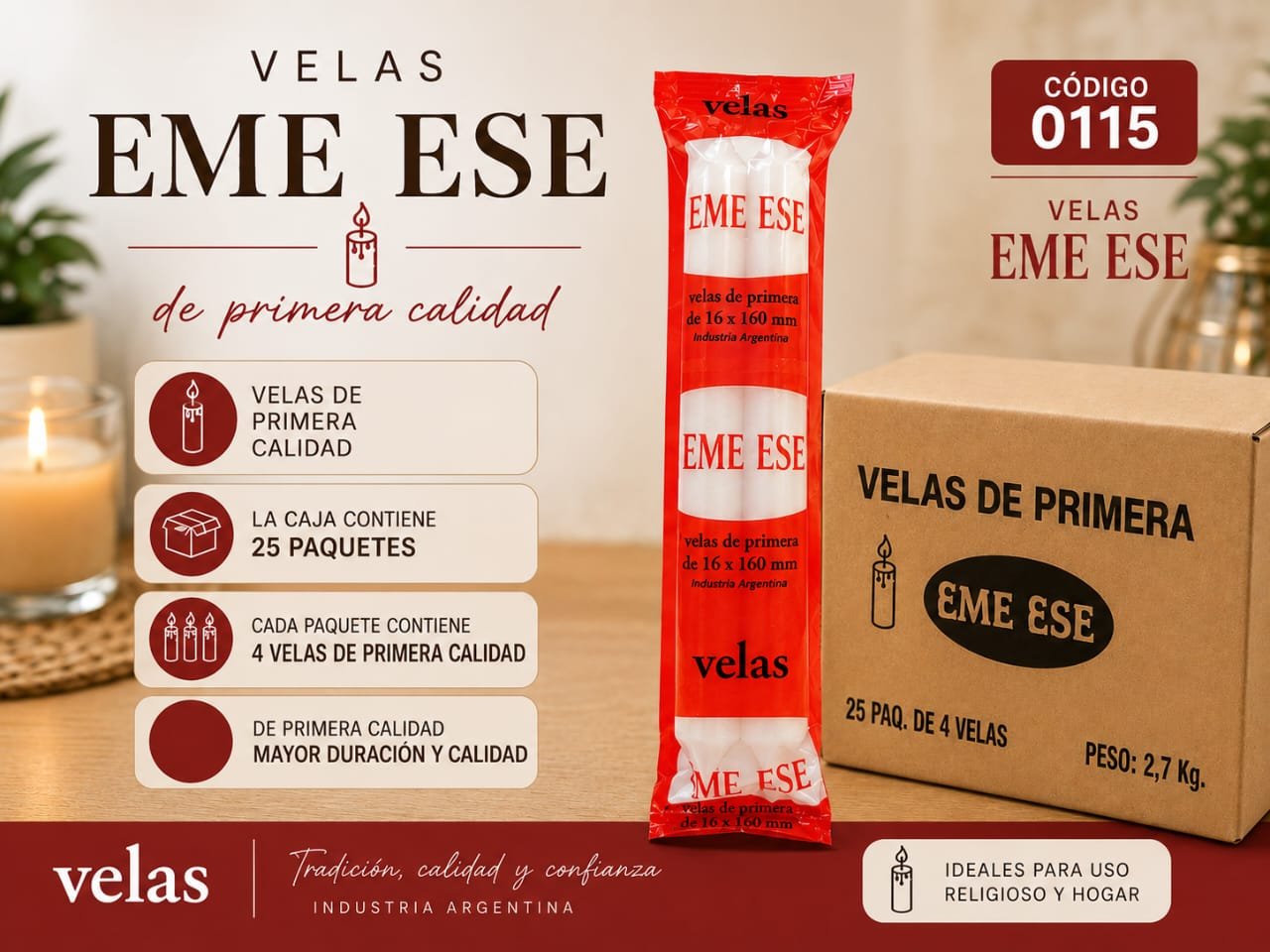 Caja de 25 paquetes de velas de 160mm - Imagen 2